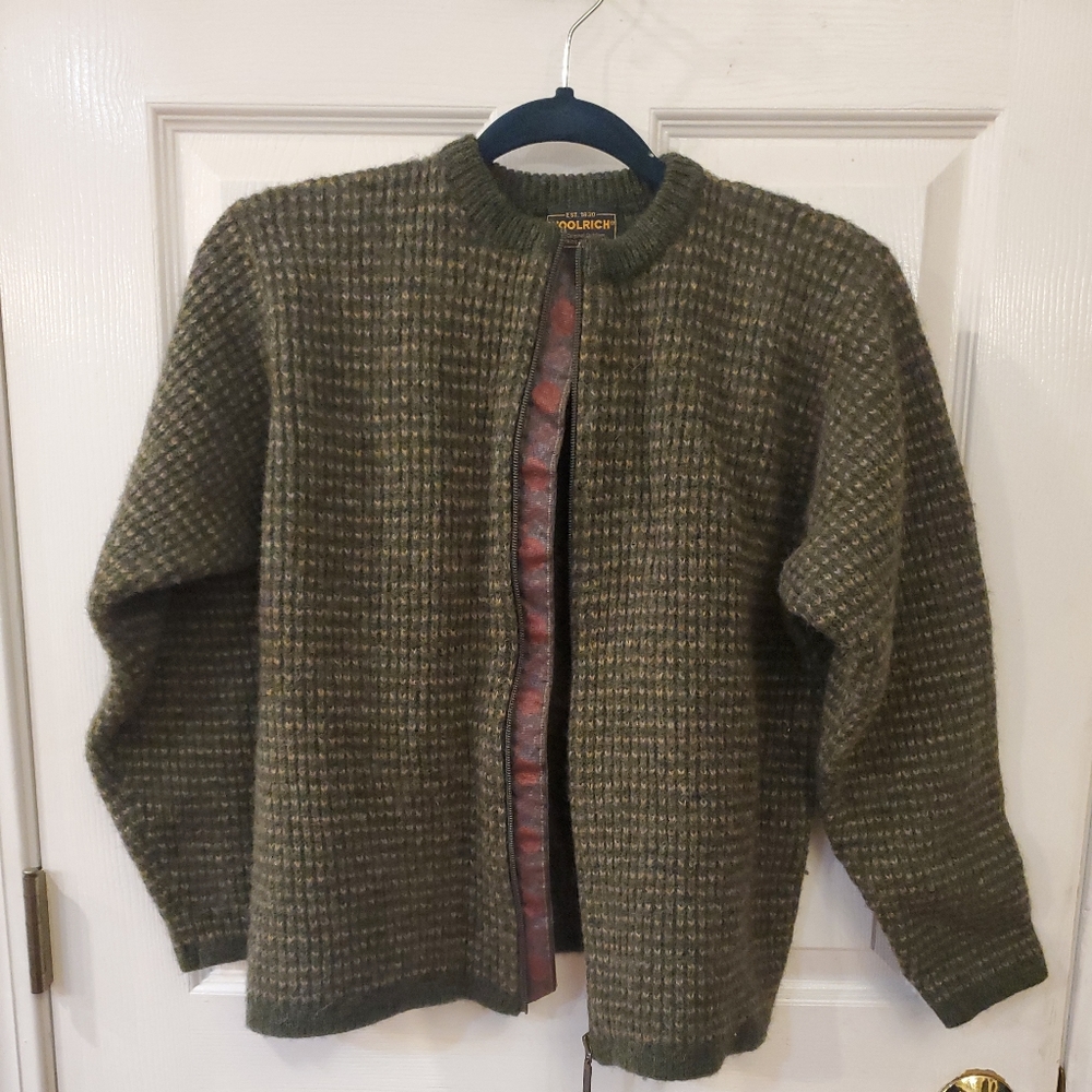 Vintage Woolrich Zip Loden Cardigan Sweater Green Womens Large